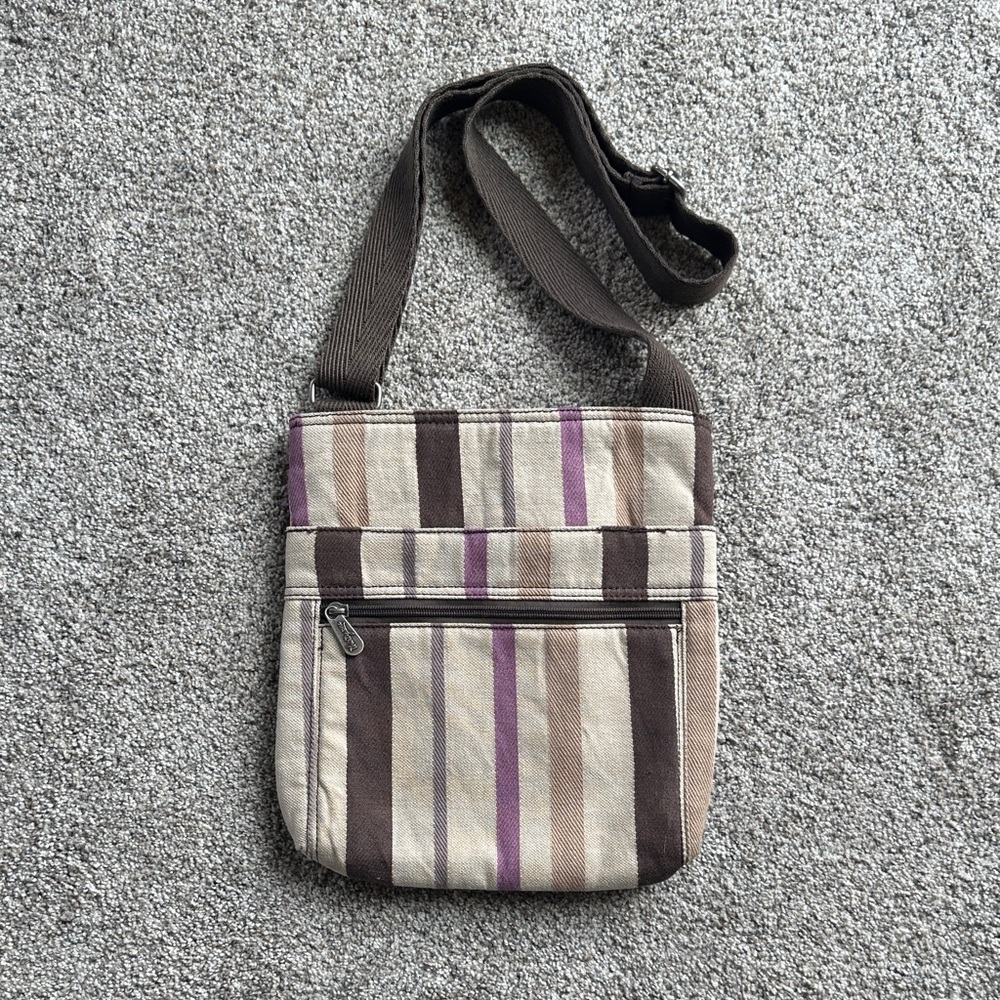 thirty-one Brown, Purple and Tan Striped Canvas Messenger Bag